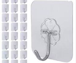 20 Pcs Heavy Duty Wall Hooks | Nail-Free Self-Adhesive Hooks | Transparent No-Drill Wall Hooks for Home & Kitchen