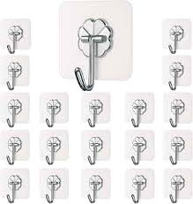 20 Pcs Heavy Duty Wall Hooks | Nail-Free Self-Adhesive Hooks | Transparent No-Drill Wall Hooks for Home & Kitchen