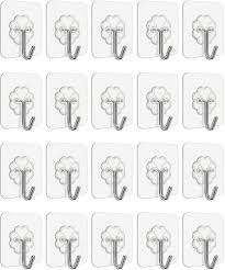 20 Pcs Heavy Duty Wall Hooks | Nail-Free Self-Adhesive Hooks | Transparent No-Drill Wall Hooks for Home & Kitchen