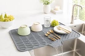 Silicone Dish Drying Mat | Heat Resistant Kitchen Countertop Drying Pad | Non-Slip Dish Drainer Mat