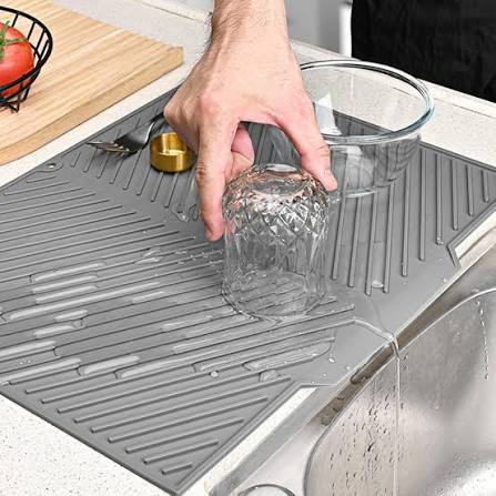 Silicone Dish Drying Mat | Heat Resistant Kitchen Countertop Drying Pad | Non-Slip Dish Drainer Mat