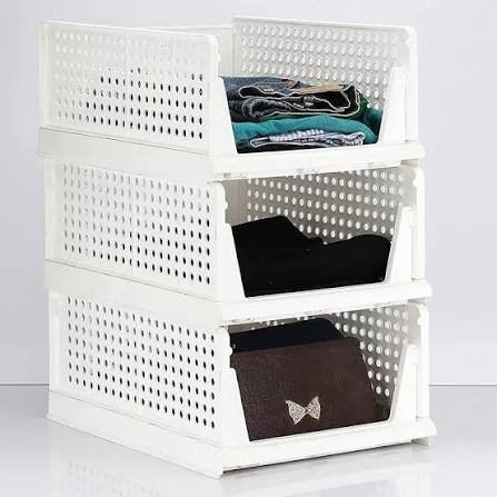 3 Pcs 3-Layer Wardrobe Organizer | Foldable & Stackable Clothes Storage Box | Multipurpose Almirah & Cupboard Organizer