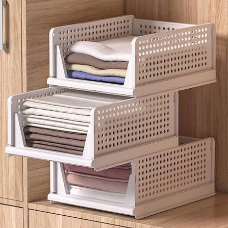 3 Pcs 3-Layer Wardrobe Organizer | Foldable & Stackable Clothes Storage Box | Multipurpose Almirah & Cupboard Organizer