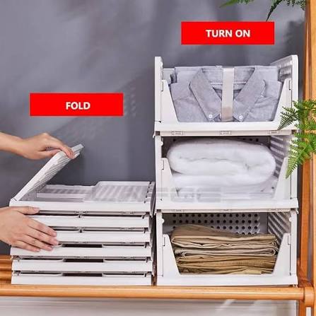 3 Pcs 3-Layer Wardrobe Organizer | Foldable & Stackable Clothes Storage Box | Multipurpose Almirah & Cupboard Organizer